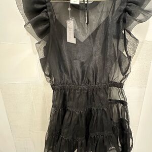 Jonathan Simkhai Black Organza Ruffle Dress